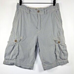 American Eagle Outfitters Cargo Shorts Men 32 Gray White Pinstripe Longer Length